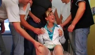 Passionate babe in nurse unvarying weather hardcore gang group sex in a reality carpet-bag