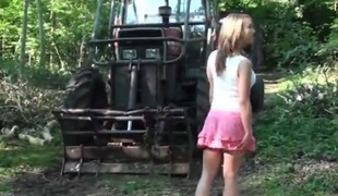 junior blonde does blowjob in the forest